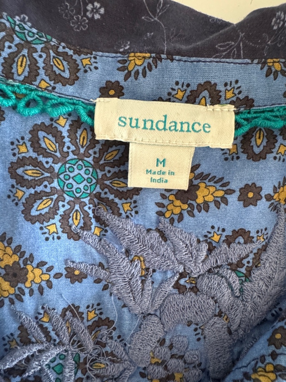 Sundance Blue Ditsy Floral Western Embroidered Long Sleeve Shirt size M - Picture 4 of 7